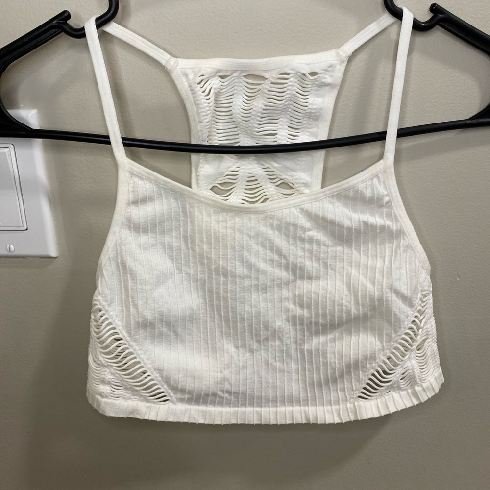 EXPRESS one eleven crop top, white, ribbed, super stretchy, size M